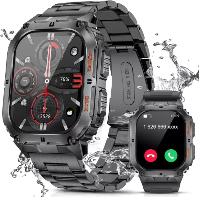 Military Smart Watch 2" AMOLED Screen Waterproof Fitness Tracker Sleep Monitor