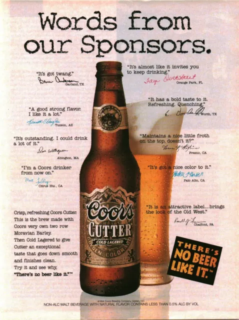 1994 Vintage Print Ad - Coors Cutter Beer Ad...words From Our Sponsors