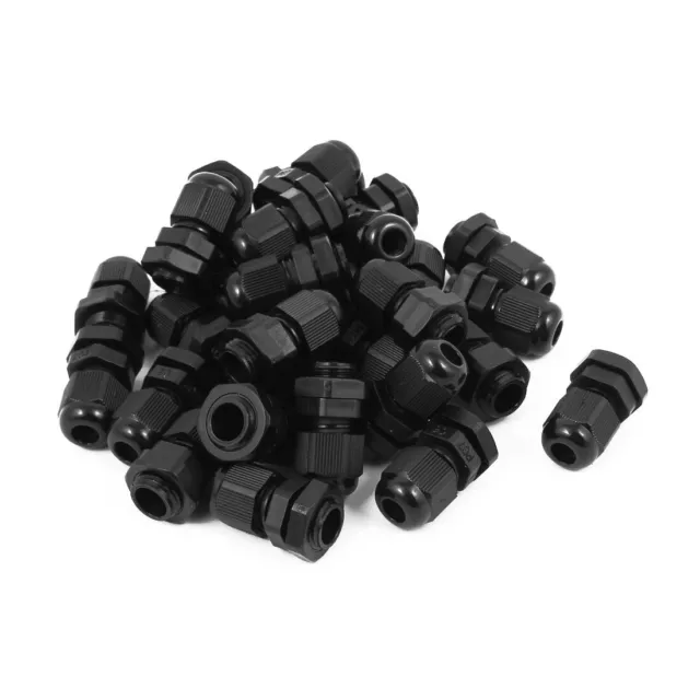 PG7 Waterproof IP68 Safety Nylon Cable Gland Connector Joints Black 30pcs