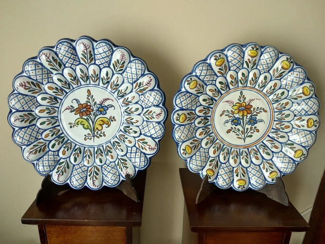 Vintage. Pareja De Antiguos Platos  De Cerámica De Talavera Ramos N° 5. Años 70