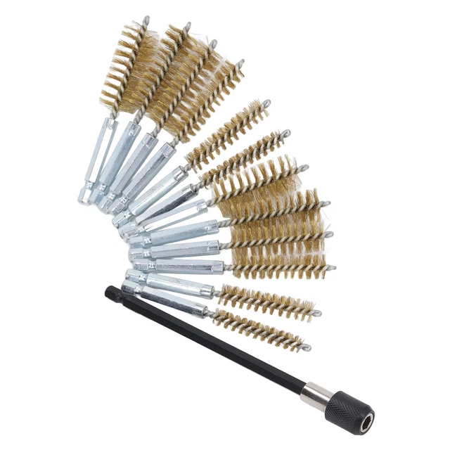 13 Pcs Bore Brush Set 8/10/12/15m/17mm/19mm Dia 1/4in Shank Cleaning Brush FEI