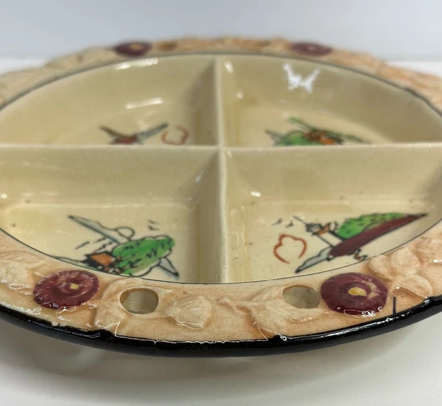 VINTAGE 1920’/30’s-Hotta Yu Shoten & Co- MAJOLICA Divided Plate-Made in Japan 2