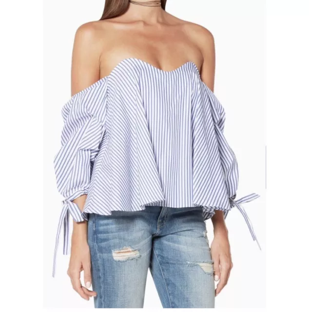 Caroline Constas Gabriella Striped Bustier Off Shoulder Top M