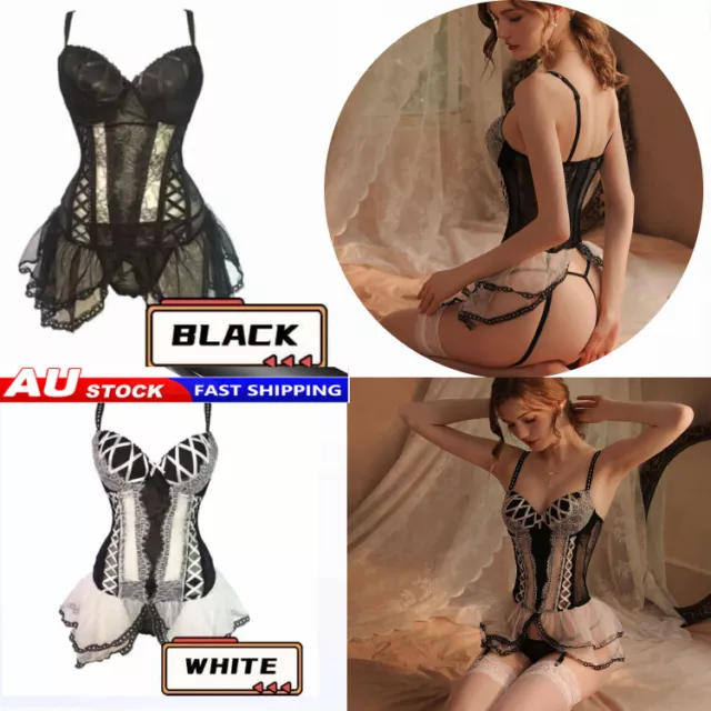 Women Sexy Erotic Bodycon Halter Bodysuit Lingerie Hollow Out Backless Sleepwear