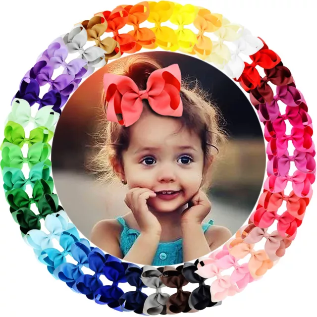 40colors 4.5" Hair Bows for Girls Grosgrain Ribbon Big Hair Bows Alligator Cl...