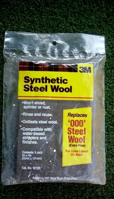 3M Synthetic Steel Wool - '000' Extra Fine - 6 Pads - 2 Inch X 4 Inch - #10120