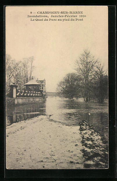 CPA Champigny-sur-Marne, Inondations 1910, Le Quai du Parc au pied du Pont