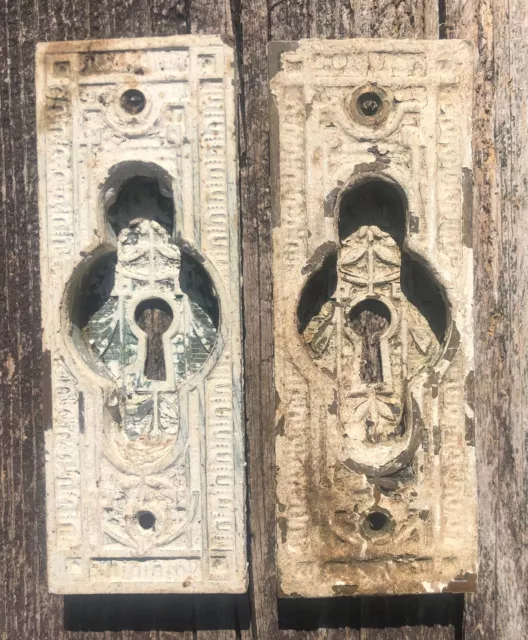 Eastlake Pocket Door Ornate Pull Escutcheon Set of 2 Brass Bronze 