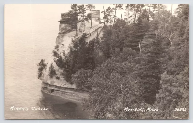 Real Photo Postcard~Air View Miners Castle Munising Michigan~RPPC
