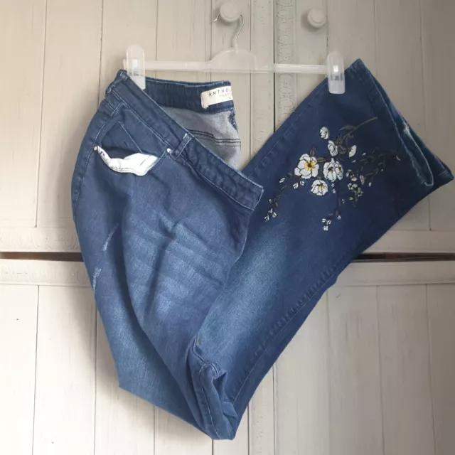 Jeans denim blu Anthology Eve Boocut taglia 24 R ricamo floreale