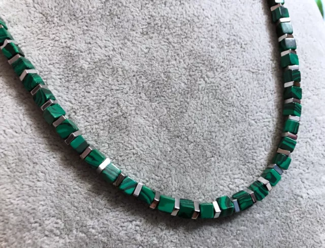 Collana Girocollo Uomo Donna in Pietra Naturale Malachite Verde Cubo Ematite 4mm