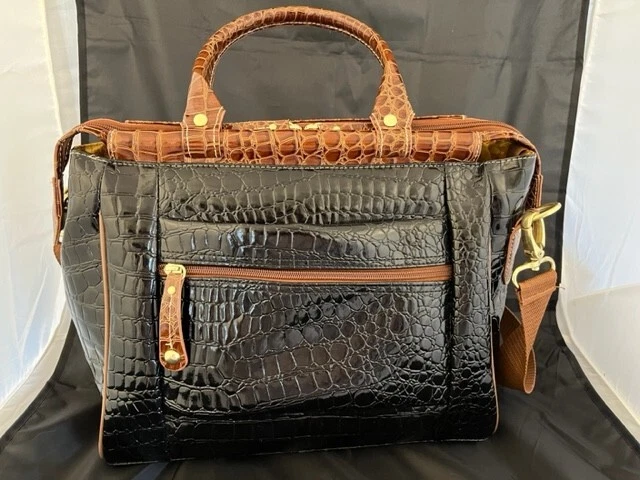 Samantha Brown Croco-Embossed Dowel Travel Bag Black & Brown 2