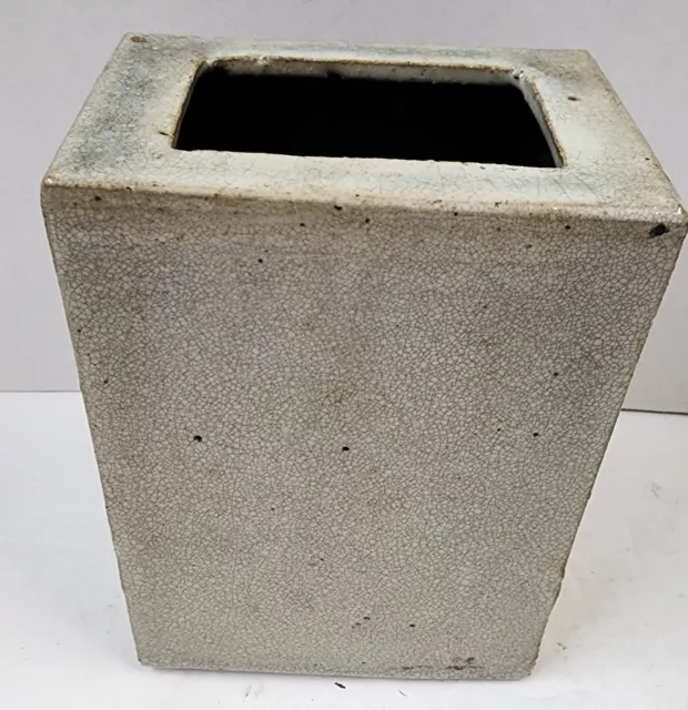 Vintage Chinese Tang White Crackle Glazed Block Vase 7" Tall