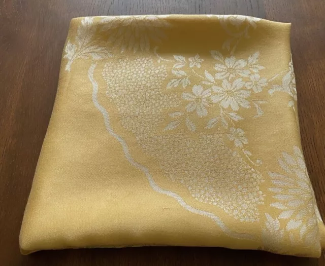 Vintage Bold Yellow Gold Damask Linen Tablecloth  - Good Condition