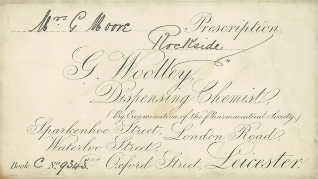 Antique Prescription Envelope G Woolley Chemist Leicester To Mrs G Moore