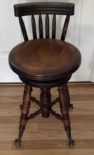 Antique Piano Stool Eagle Claw Foot Glass Ball Footed Victorian Merriam W/back