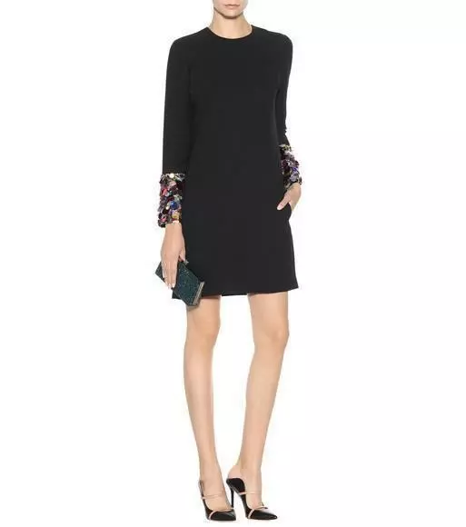 New Victoria Beckham Black Crepe Dress w/Embellished Sequin Sleeves, Size 4 US 2