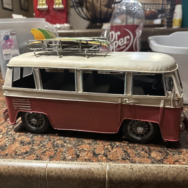 Volkswagen Deluxe Bus Metal Decor VW Van Roof Rack Surfboards Collectible Art