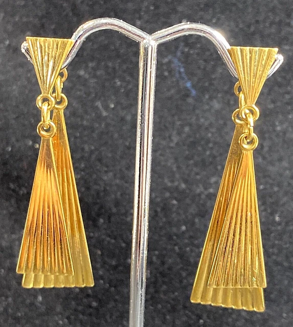 Vintage Rich Gold Tone Monet 2 Layer Front To Back Art Deco Style Earrings