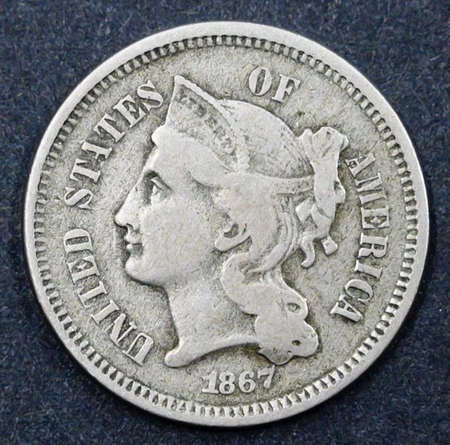 1867 THREE-CENT PIECE - Nickel Coin