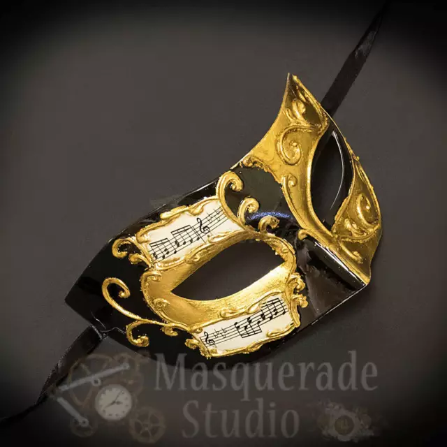 Mens Musical Half Phantom of the Opera Classic Masquerade Ball Mask [Black/Gold]