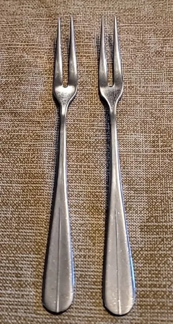 Lot of 2 Vintage Stainless Steel Japan Two Tine Cocktail Barware Forks 6"