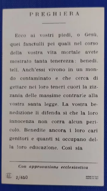 Gesù e i Fanciulli SANTINO FIOR DI STAMPA CON PREGHIERA 2