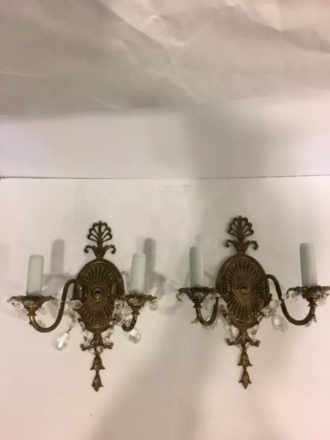 Pair of Antique Victorian Style Ornate Double Arm Wall Light Scone,crystal prism