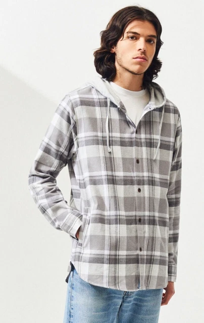 PacSun Hooded Plaid Flannel Long Sleeve Shirt/Gray/Men's L/Great Condition
