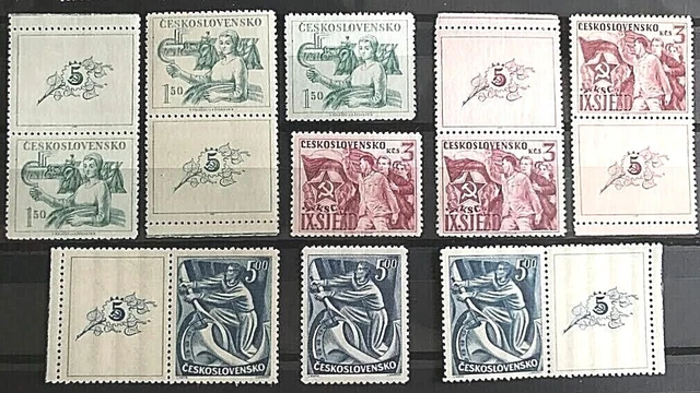 Tschechoslowakei 1949 Mi. Nr. 575 - 577 + 2 x Zf, postfrisch