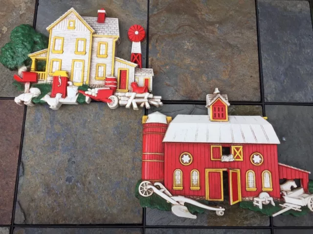 Vintage Homco 9/12 Juego Placas Rojo Cobertizo Silo Agua Rueda Molino Granja ❤️