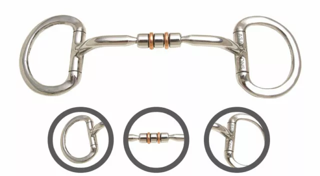 Stainless Steel 5″ – Mouth D-Ring Comfort Snaffle Bit Copper Roller Horse NEW