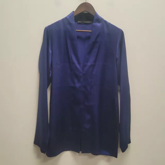 Haider Ackermann Womens Silk Button Up Shirt Size 6 US 38 FR Blue Long Sleeve