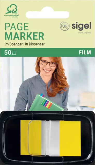 SIGEL HN490 Index Page Marker, Film, strip-size:25x43 mm, 50 strips, Yellow 1 pi