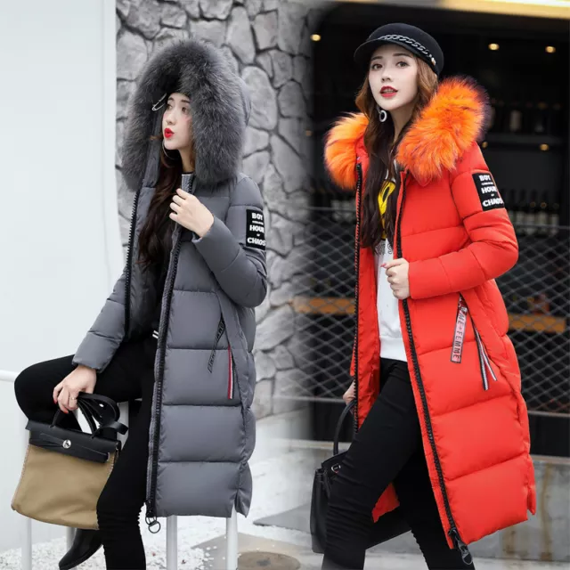 Women's warm winter Jacket long Down Cotton Parka Fur Collar Hooded coat