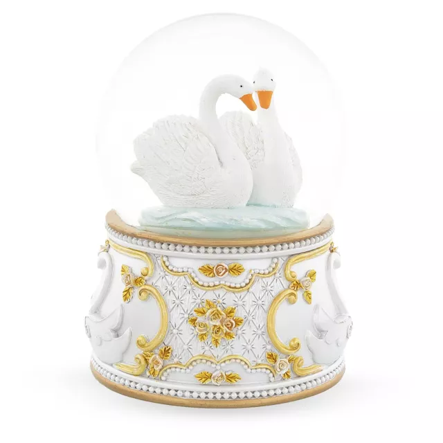 Enchanted Swans in Motion: Spinning Musical Water Snow Globe