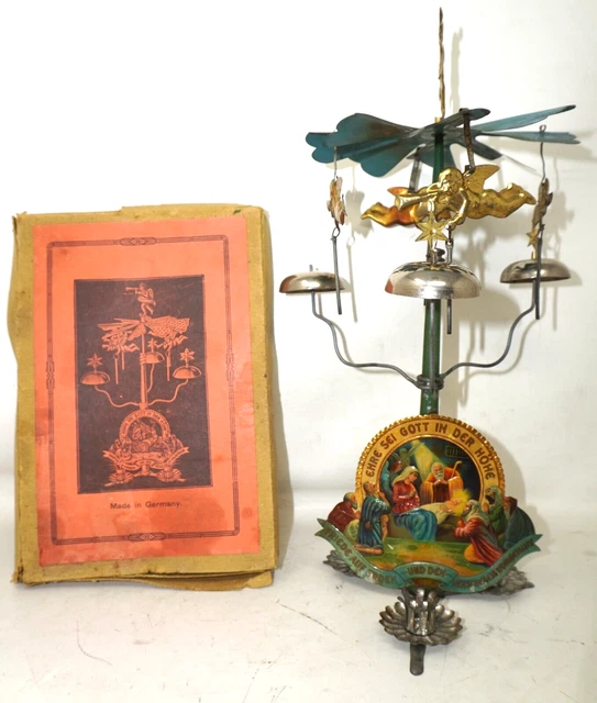 Angel ringing bell ringing bell playing sheet metal pyramid Christmas decoration OLD