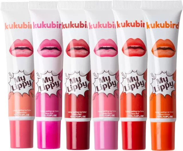 Kukubird 6 piezas pelado de labios y revelación impermeable brillo de labios tinte labial