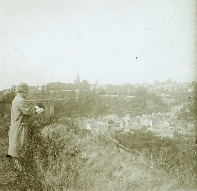 Ville Paysage Femme Mode c1930 Photo Plaque de verre Vintage V36L5n 