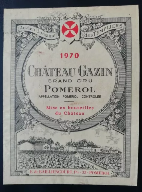 Etiquette de vin CHATEAU GAZIN 1970 Grand Cru POMEROL 3