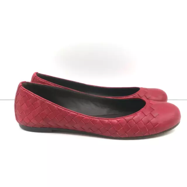 Bottega Veneta Intrecciato Leather Ballet Flats Red Size 38 3
