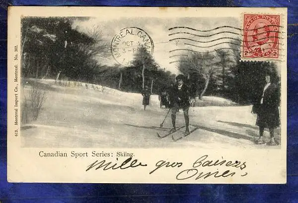 CPA Canada 1905 PC �crite Circul�e Skiing Ski Canadian sport L'original Montreal