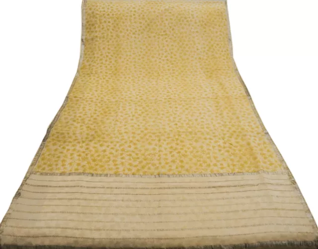 VINTAGE BEIGE SAREE Georgette Silk Printed Indian Sari Craft Fabric ...