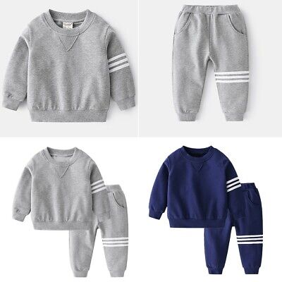Kids Boys Tracksuit Outfit Striped Tops T-Shirt Toddler Pants Set Casual Clothes