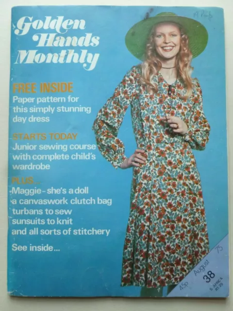 GOLDEN HANDS MONTHLY August 1975 with pattern - 1970's Fashion / Dressmaking