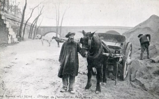 75 Cpa Debut 1900 Paris Berges De La Seine Attelage De Charretier Au Pont Marie