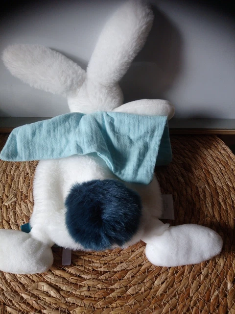 Doudou et compagnie lapin blanc bleu vert marionnette Happy doudou état neuf 4