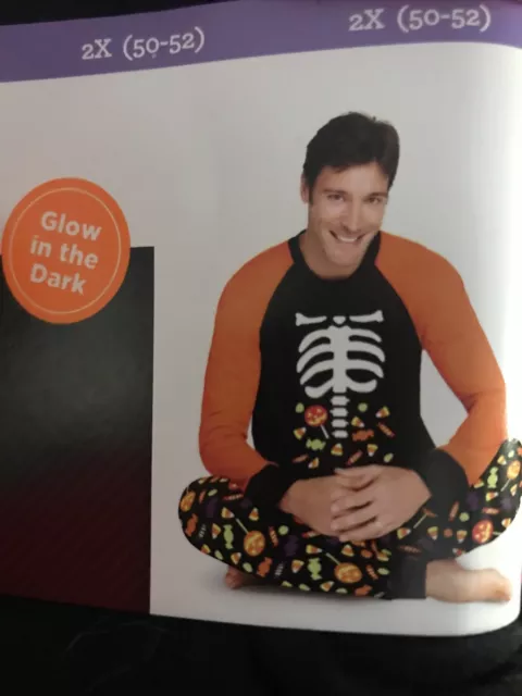 Halloween Men Pajama Set - Glow In The Dark Size 2X (50-52) Pants Shirt Pair