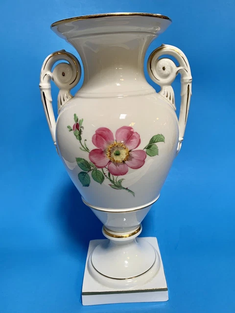 Antique Meissen Porcelain Hand Painted Floral Two Handled Urn Vase Neo Classical