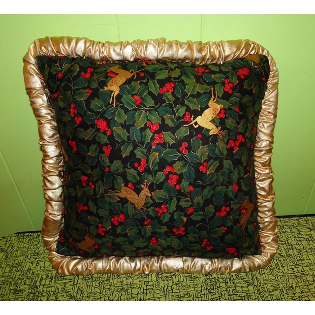 Almohada de Navidad Vintage Reno y Acebo Navidad Vacaciones Retro Kitsch Country
